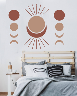 Boho Moon Phases Wall Decal Decor - Bohemian Crescent Big Vinyl Wallpaper Sticker For Or Nursery Kid Room - Large Pastel Art Girl Baby Mural