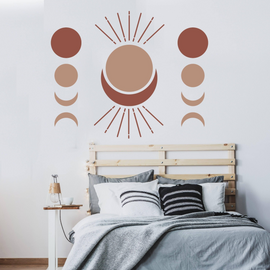 Boho Moon Phases Wall Decal Decor - Bohemian Crescent Big Vinyl Wallpaper Sticker For Or Nursery Kid Room - Large Pastel Art Girl Baby Mural