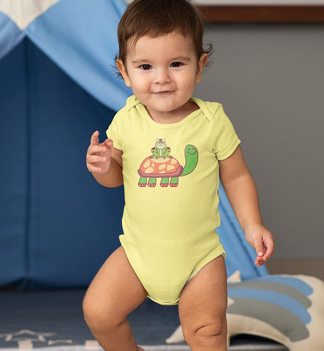 Frog On Turtle Happy Cute Art Bodysuit -Image by Shutterstock
