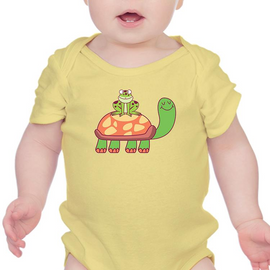 Frog On Turtle Happy Cute Art Bodysuit -Image by Shutterstock