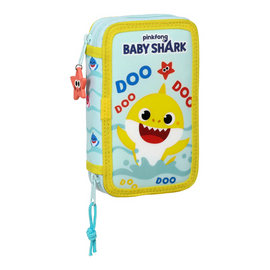 Double Pencil Case Baby Shark Beach Day Yellow Light Blue (12.5 x 19.5 x 4 cm) (28 pcs)