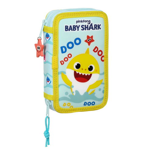 Double Pencil Case Baby Shark Beach Day Yellow Light Blue (12.5 x 19.5 x 4 cm) (28 pcs)