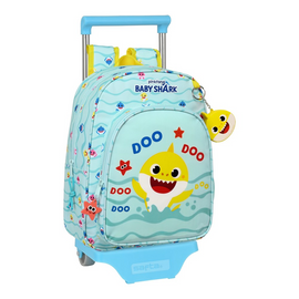 School Rucksack with Wheels Baby Shark Beach Day Yellow Light Blue (26 x 34 x 11 cm)