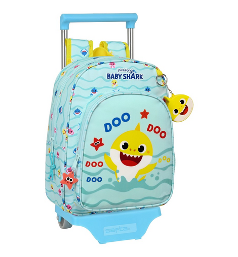 School Rucksack with Wheels Baby Shark Beach Day Yellow Light Blue (26 x 34 x 11 cm)