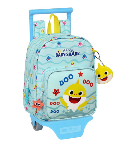 School Rucksack with Wheels Baby Shark Beach Day Light Blue (22 x 28 x 10 cm)