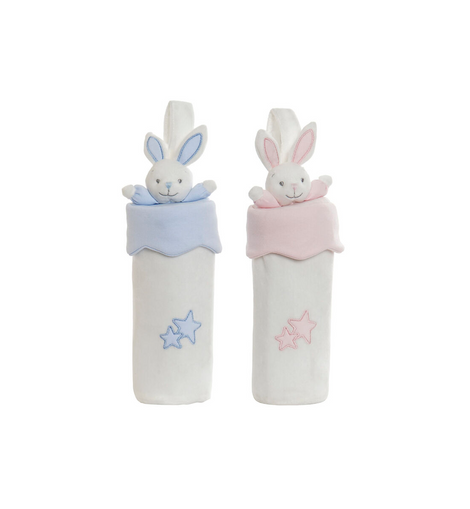 Baby bottle holder DKD Home Decor Blue Pink Rabbit Polyester (9 x 10 x 30 cm) (2 Units)