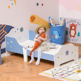 HOMCOM Kids Star & Balloon Single Bed Frame w/ Safe Guardrails Slats Bedroom Furniture Dreams Low Junior Blue