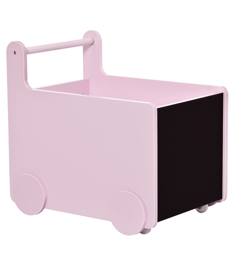 HOMCOM Wooden Toy Box Baby Learning Walker Kids Storage Chest Cabinet Rolling Shopping Cart Push Toy for Toddler 1-4 Years, Pink