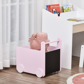 HOMCOM Wooden Toy Box Baby Learning Walker Kids Storage Chest Cabinet Rolling Shopping Cart Push Toy for Toddler 1-4 Years, Pink