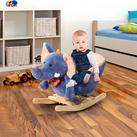 HOMCOM Children Kids Rocking Horse Toys Plush Elephant Rocker Seat with Sound Toddler Baby Gift Blue