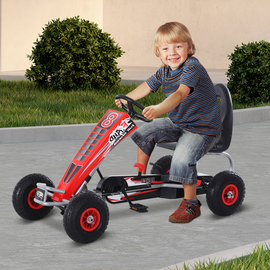 HOMCOM Rubber Wheels Pedal Go Kart Ride on Car Racing Style w/ Adjustable Seat Handbrake Clutch 5-12 Years