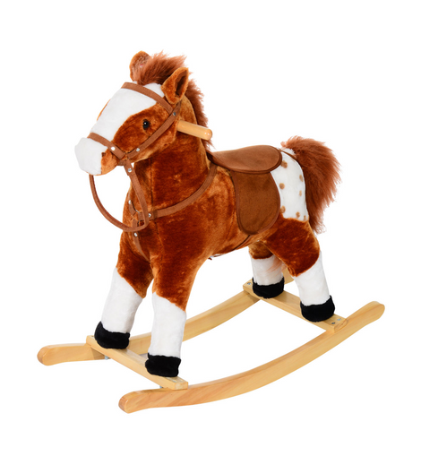 HOMCOM Children Child Kids Plush Rocking Horse with Sound Handle Grip Traditional Toy Fun Gift Brown