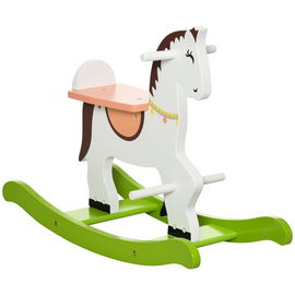 HOMCOM Kids Wooden Rocking Horse Ride-On Toy w/ Handlebar, Foot Pedal, Baby Wooden Ride-On, for Ages 1-3 Years - Multicoloured