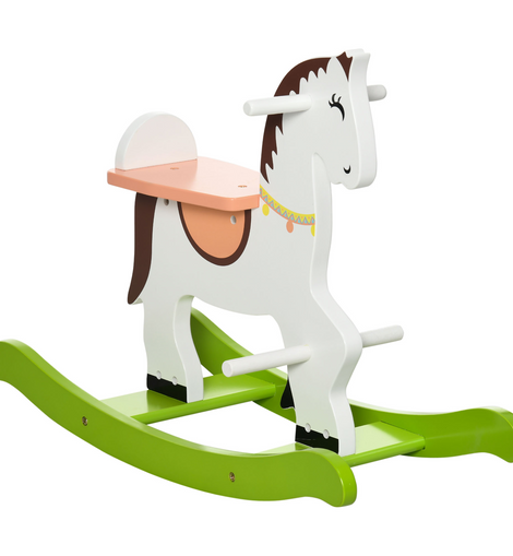 HOMCOM Kids Wooden Rocking Horse Ride-On Toy w/ Handlebar, Foot Pedal, Baby Wooden Ride-On, for Ages 1-3 Years - Multicoloured