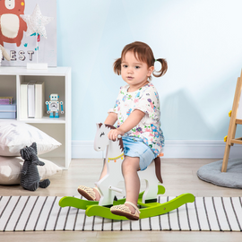 HOMCOM Kids Wooden Rocking Horse Ride-On Toy w/ Handlebar, Foot Pedal, Baby Wooden Ride-On, for Ages 1-3 Years - Multicoloured
