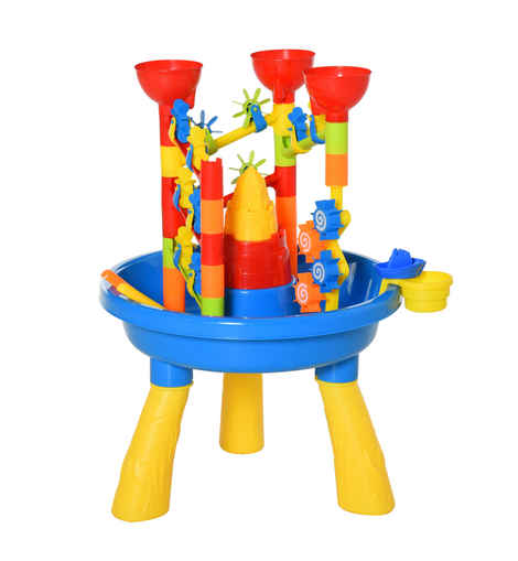 HOMCOM 30 Pcs Sand and Water Table Beach Toy Waterpark Activities Sand Pit Playset with Accessories Garden Sandbox