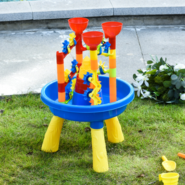 HOMCOM 30 Pcs Sand and Water Table Beach Toy Waterpark Activities Sand Pit Playset with Accessories Garden Sandbox