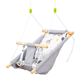 Outsunny Baby Swing Seat, Kids Hanging Hammock Chair, with Cotton-Padded Pillow, Wooden Frame, Indoor Outdoor Use, for Ages 6-36 Months, Grey