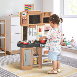 HOMCOM 58 PCS Baby Play Kitchen Set for Kids, Pretend Role Playset Game with Water Circulation, Light, Sound, Gifts for Girls Boys, 3-6 Years Old