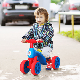 HOMCOM Baby Balance Bike Toddler for Aged 1.5-3 Years Training Walker Smooth Rubber Wheels Ride on Toy Storage Bin Gift for Boys Girls Blue Red