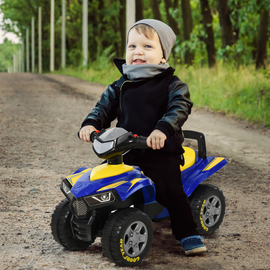 HOMCOM Baby Quad Bike Kids Ride On Car Goodyear Licensed Walker Foot To Floor Slider NO POWER w/ Lights Horn Storage Blue for 18-36 Months