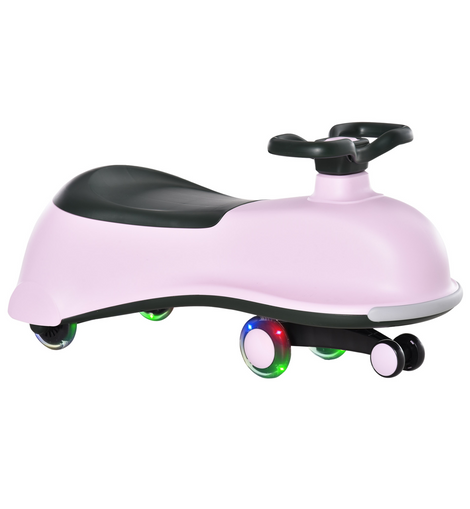 HOMCOM Toddlers Ride on Car Wiggle Car LED Flashing Wheels Dolphin Swing Car for 2-4 Years Pink