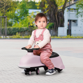 HOMCOM Toddlers Ride on Car Wiggle Car LED Flashing Wheels Dolphin Swing Car for 2-4 Years Pink