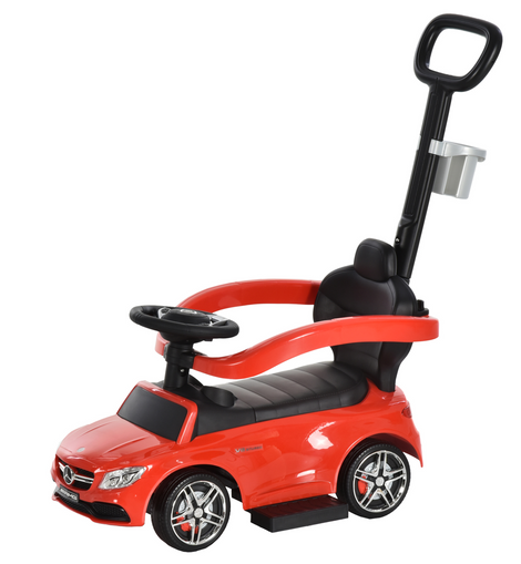 HOMCOM Compatible for Ride On Push Car w/ Storage Handle Steering Wheel Horn Footrest Cup Holder for Toddler Baby 12 - 36 Months Red Mercedes-Benz AMG C63
