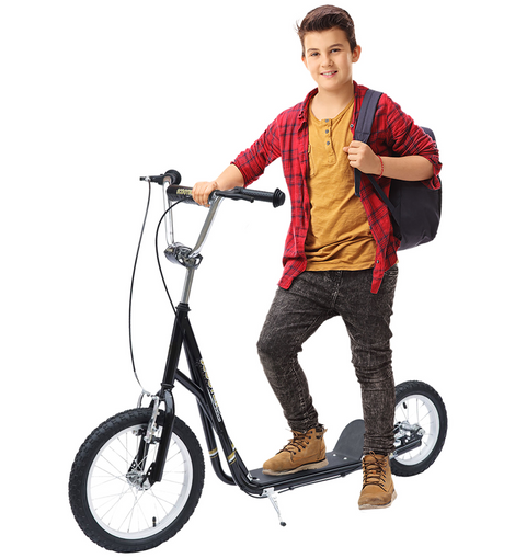 HOMCOM Teen Stunt Scooter Push Kick Scooters for Kids with Rubber Wheels Adjustable Handlebar Front Rear Dual Brakes Kickstand, for 5+ Years, Black
