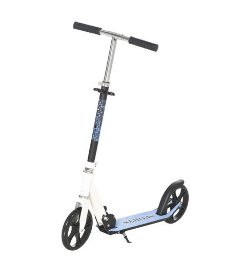 HOMCOM 2 Wheel Kids Stunt Kick Scooter Foldable Teens Commuter Aluminium Frame Adjustable Handles - White Blue