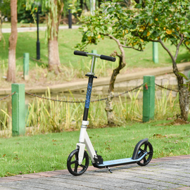 HOMCOM 2 Wheel Kids Stunt Kick Scooter Foldable Teens Commuter Aluminium Frame Adjustable Handles - White Blue