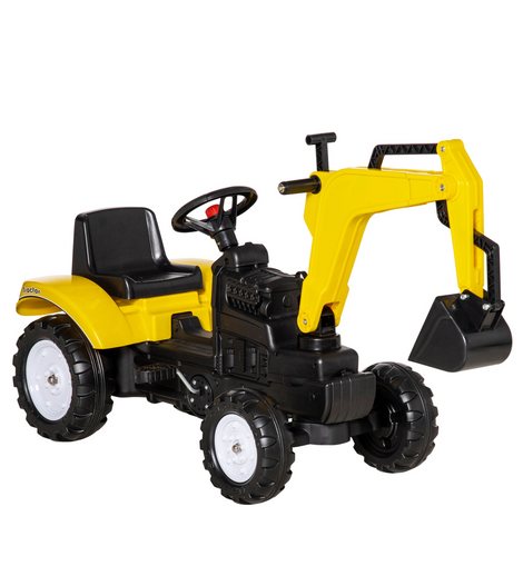 HOMCOM Ride-on Toy Pedal Digger Pretend Play Construction Car with Horn for Kids & Toodler, Yellow