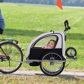 HOMCOM Bike Trailer 2-Seater for Bicycle Baby Child Carrier in Steel Frame (Black and White)