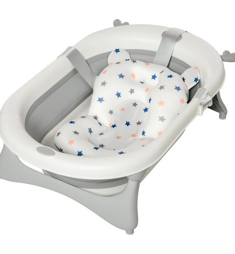 HOMCOM Collapsible Baby Bath Tub Foldable Ergonomic w/ Cushion Temperature Sensitive Water Plug Non-Slip Support Leg Portable for 0-3 Years, Offwhite