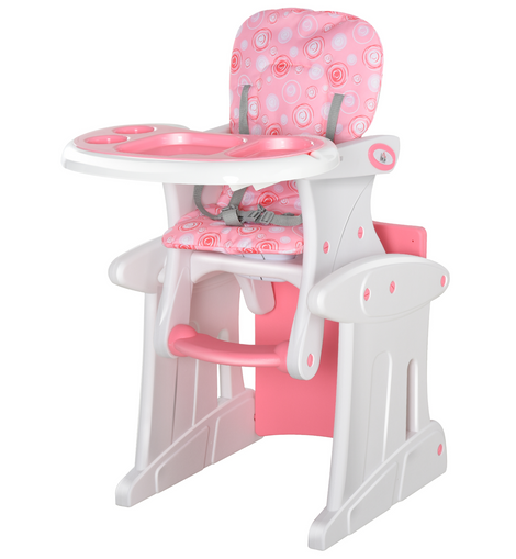 HOMCOM 3 in 1 Convertible Baby High Chair Toddler Table Chair Infant Feeding Seat Removable Food Tray Safety Harness Pink