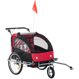 HOMCOM Bike Trailer 2-Seater for Bicycle Baby Child Carrier in Steel Frame (Black and Red)