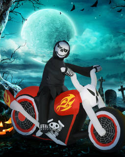 HOMCOM 1.8m Giant Inflatable Grim Reaper Motorcycle Halloween Decoration Ghost Flaming with LED Outdoor Air Blown Holiday Décor