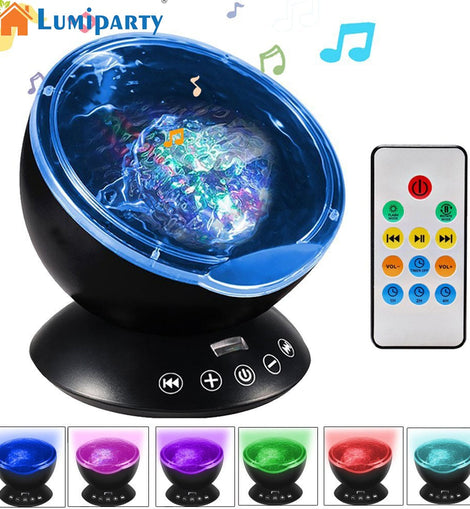 Ocean Wave Projector LED Night Light with Music Player Remote Control Colorful Cosmos Star Luminaria For kids' Christmas Gift