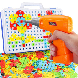 Kids Screwing Blocks Toys Assembly Disassembly Educational Toy Electric Drill Screwing Puzzle