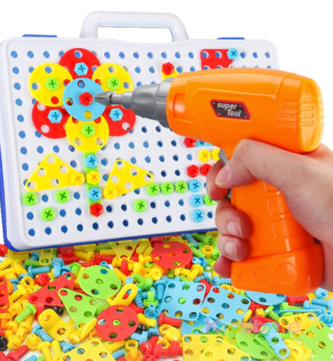 Kids Screwing Blocks Toys Assembly Disassembly Educational Toy Electric Drill Screwing Puzzle